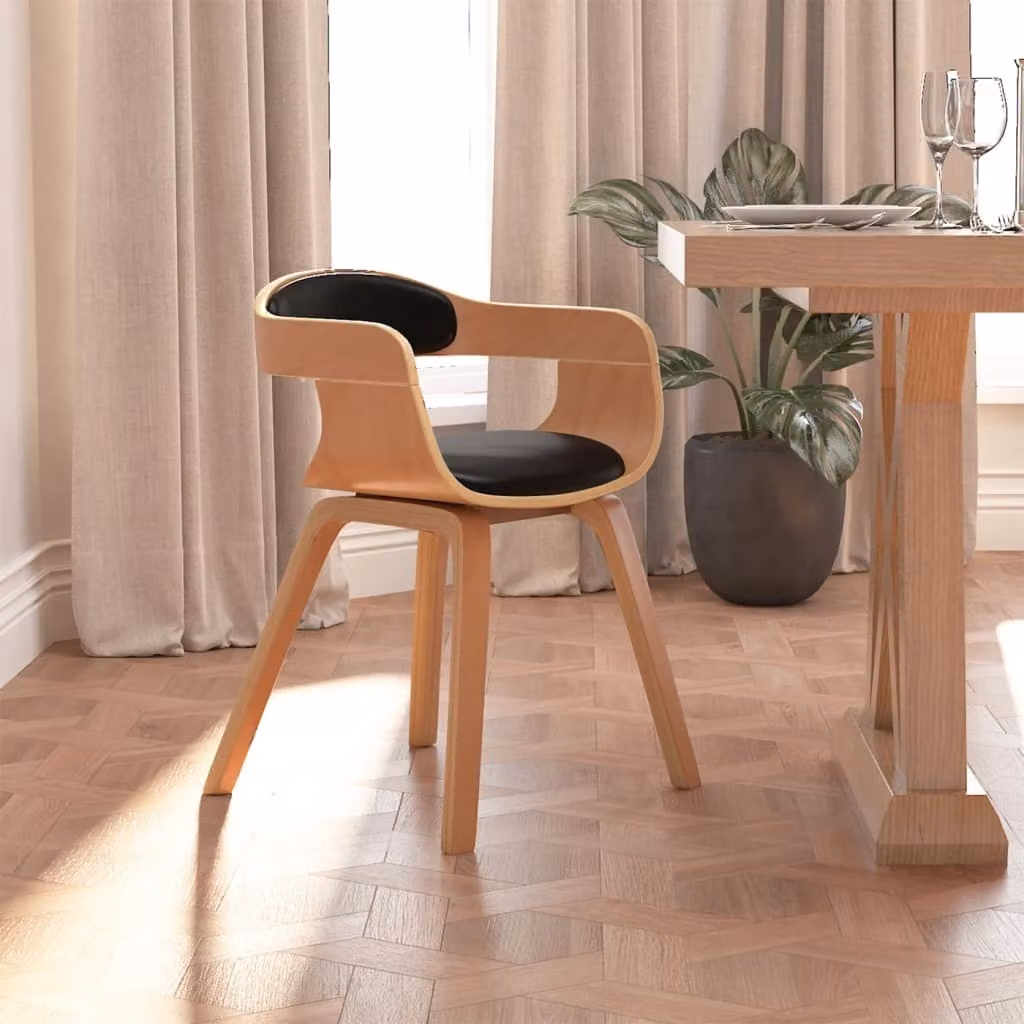 The Living Store Sedia da pranzo in legno curvato nero e Pelle finta