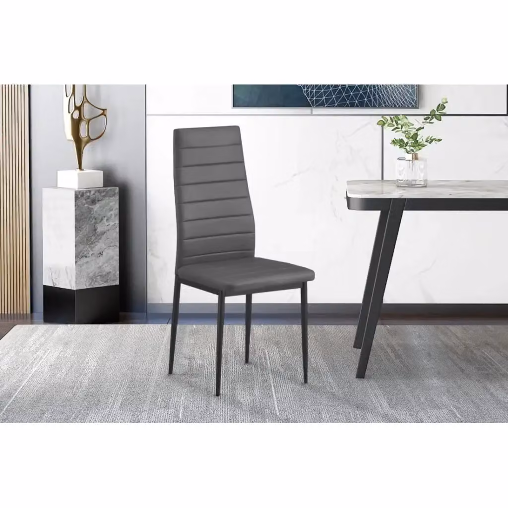Set di 4 sedie da pranzo KEIZO Meublorama con design moderno, rivestimento in ecopelle grigia e gambe in metallo nero – 2