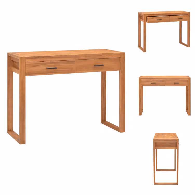 Scrivania vidaXL con 2 cassetti, 100x40x75 cm, legno di teak - Scrivanie
