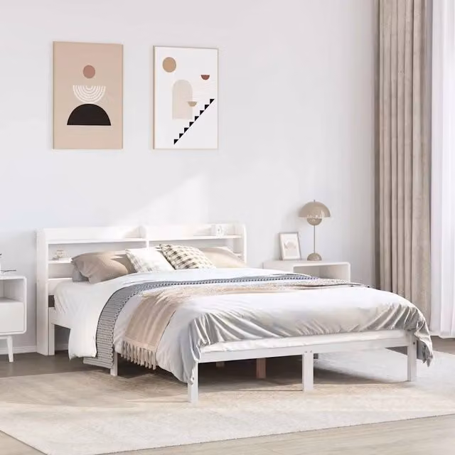 Letto singolo in legno massello di pino bianco vidaXL con doghe piatte L: 190 cm, P: 145 cm, H: 82 cm – 1