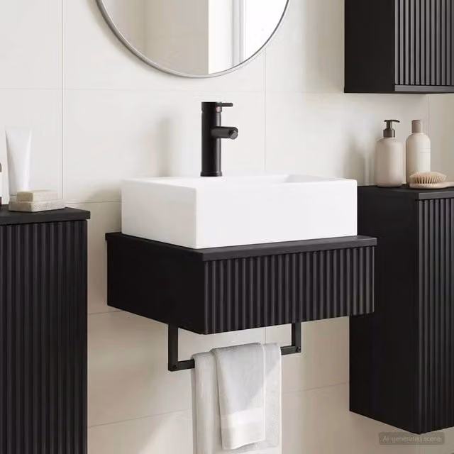 Lavabo da parete nero opaco vidaXL in MDF L/P/H: 40 x 41 x 39 cm – 1