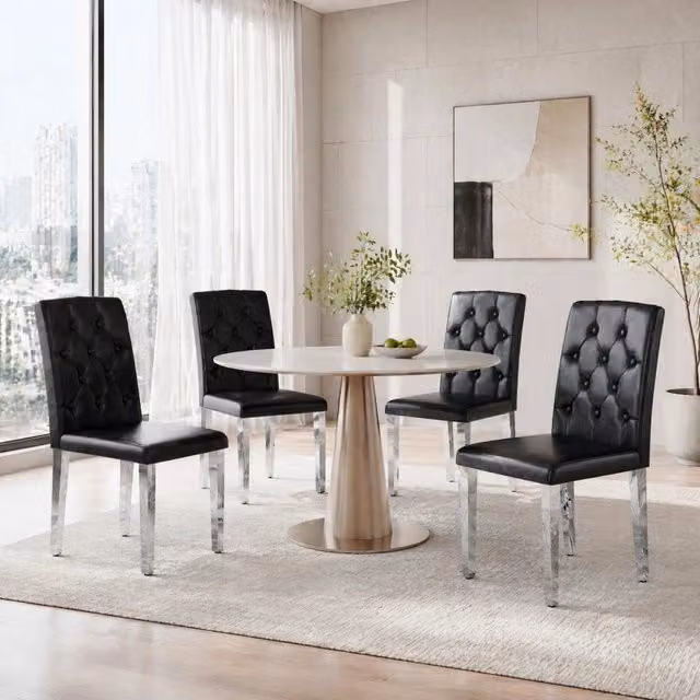 Set di 4 sedie da pranzo REDOM moderne in ecopelle e metallo, colore nero e argento, Altezza: 89 cm – 1