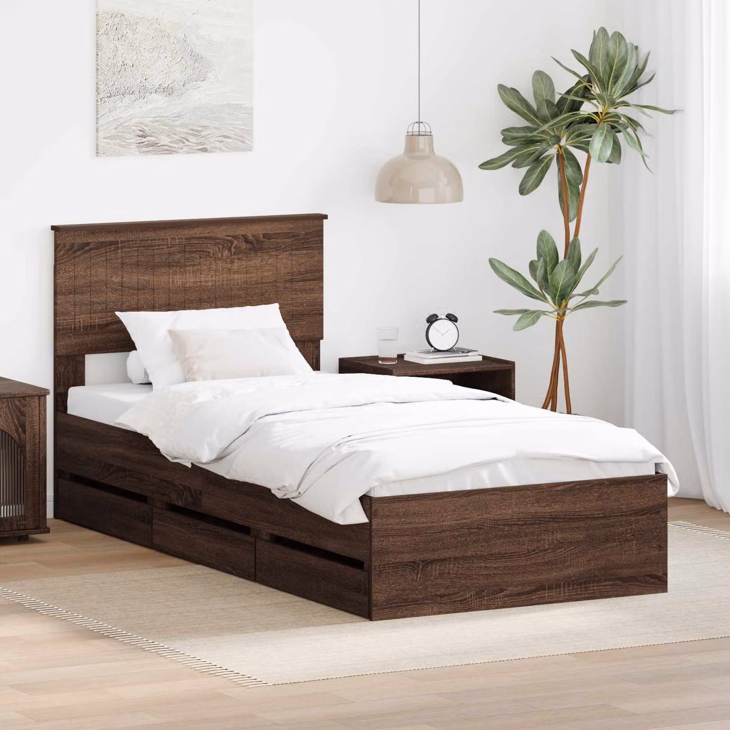 vidaXL Struttura letto moderna con cassetto in rovere marrone L 90 cm x P 190 cm