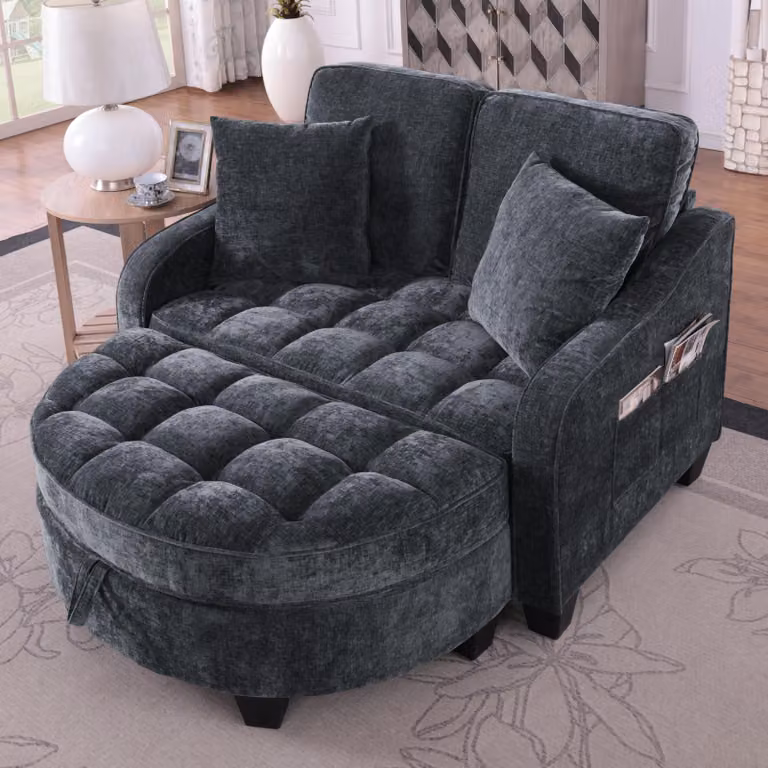 Divano multifunzionale Sweiko, divano letto 2 in 1, pouf con contenitore, tessuto traspirante e delicato sulla pelle, legno di eucalipto ecologico, ideale per piccoli salotti, studi e camere da letto, nero