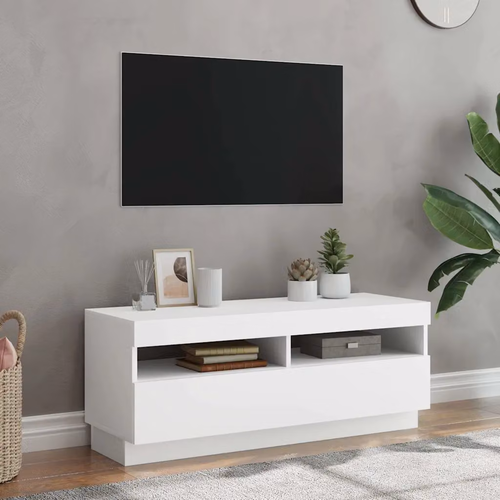 vidaXL Mobile Porta TV Moderno con Luci LED Integrate Bianco L: 100 cm, P: 35 cm, H: 40 cm