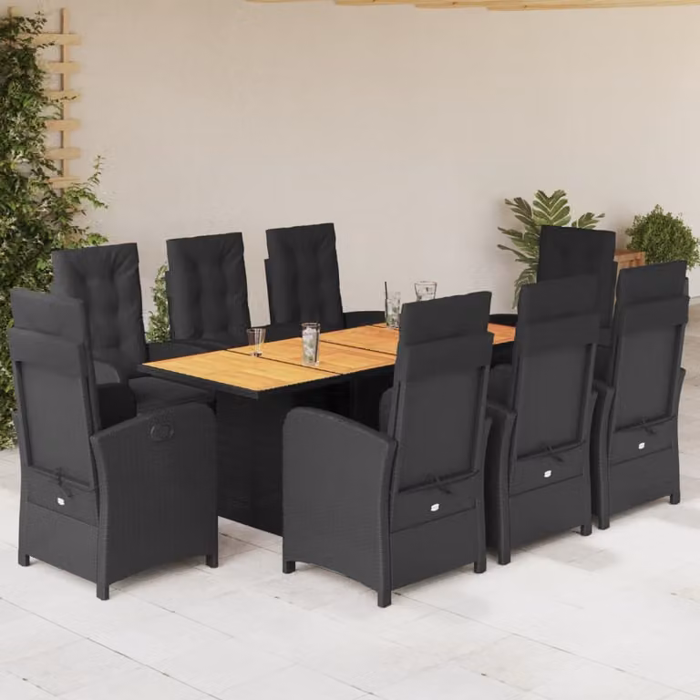 Maison Exclusive - Set da pranzo da giardino 9 pezzi con cuscini in polyrattan nero