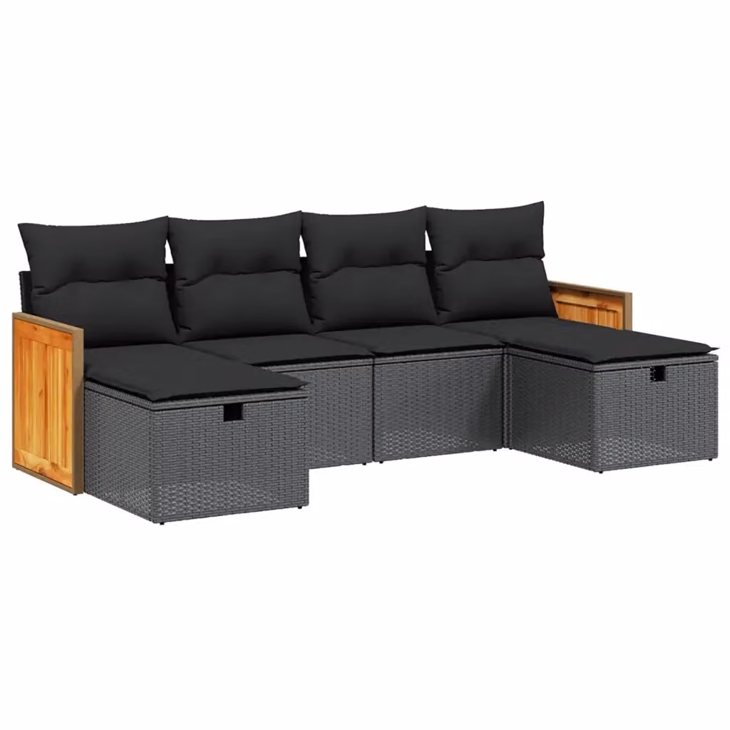 Set Divano da Giardino vidaXL 6 pz a Forma a L con Cuscini Nero in Polyrattan e Acciaio – 2