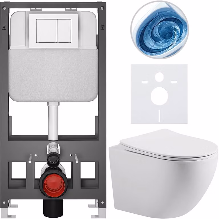 CERANO - Set WC da incasso Cesso - bianco opaco - pulsante Prime/Maxio, bianco - a pavimento - installazione pre-parete/cartongesso - 49x36 cm