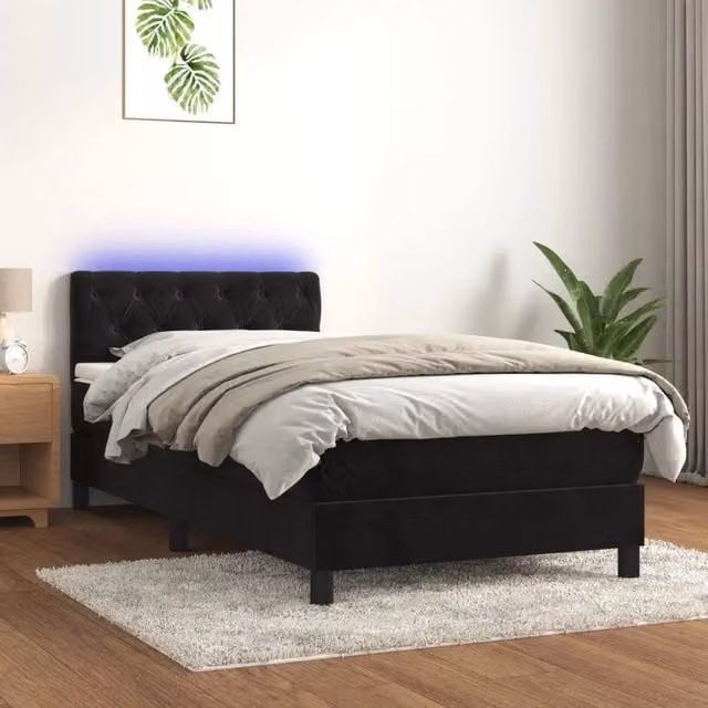Letto Ibrido vidaXL in Velluto Nero con Illuminazione LED e Porta USB, L: 80 cm, P: 200 cm – 1