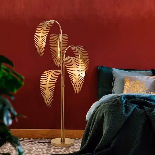 Lampada da terra moderna Tifernina in metallo e vetro, colore oro/ottone, Attacco E14 – 1