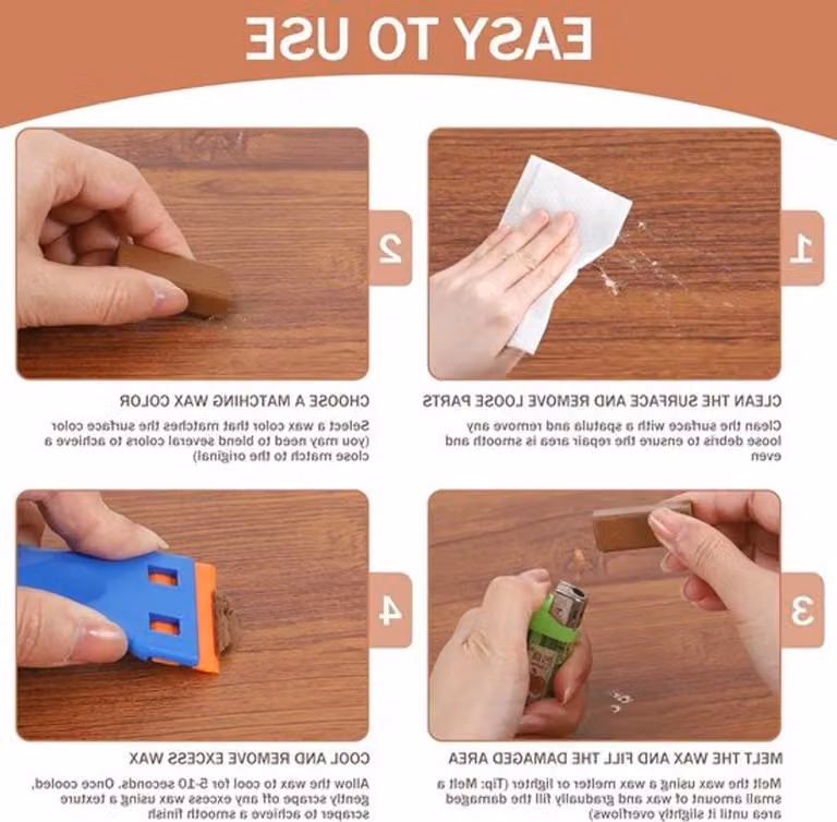 Kit di riparazione per laminato composto da 14 pezzi, con 8 colori e un raschietto, ideale per riparare graffi e buchi in pavimenti e mobili
