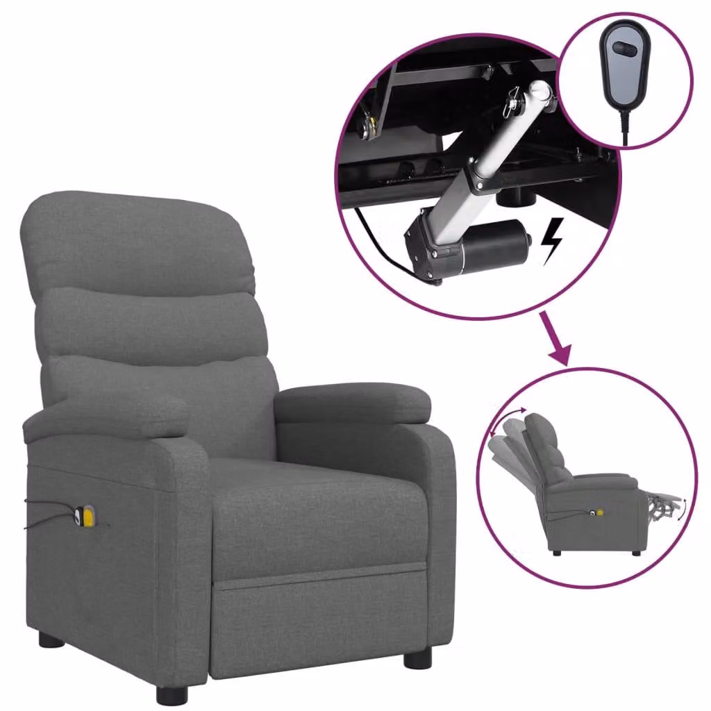 vidaXL Sedia da massaggio elettrica in tessuto grigio scuro