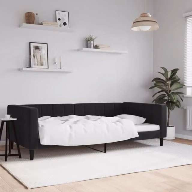 Letto da giorno moderno vidaXL in velluto nero con struttura in metallo e legno L: 200 cm, P: 110 cm, H: 68 cm