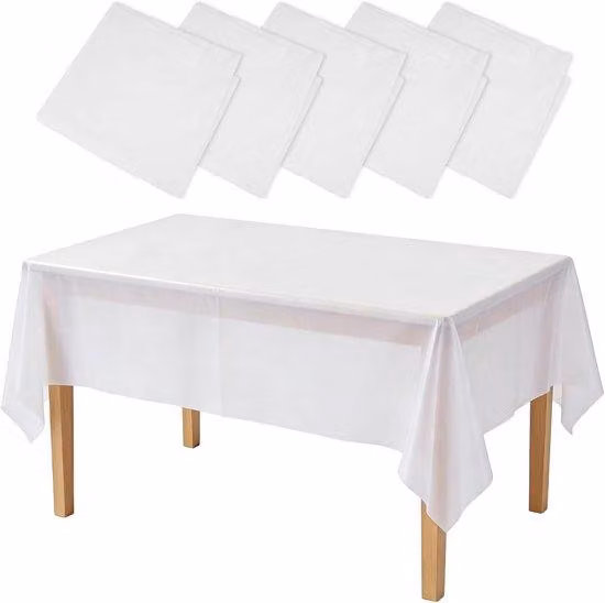 Set di 5 tovaglioli di carta bianchi, tovaglia rettangolare di dimensioni 137 x 274 cm, resistente all'acqua e agli oli, ideale per feste, matrimoni e picnic