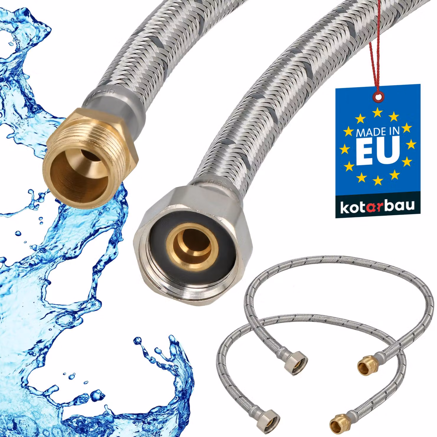 KOTARBAU® 2 Pezzi Tubo Flessibile per Rubinetto 1/2" x 3/8" Rinforzato 70cm Tubo Flessibile Rubinetto Cucina Maschio x Femmina Acciaio Inox