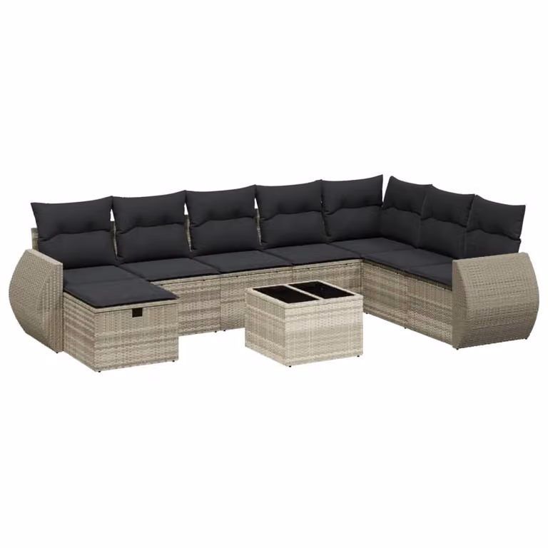 Set Divano da Giardino 8pz con Cuscini Grigio Chiaro Polyrattan