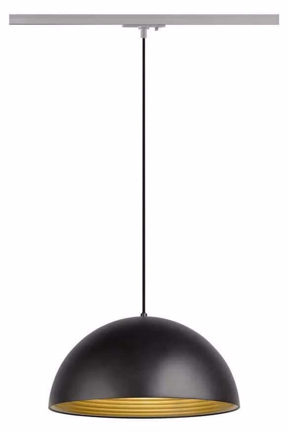 SLV FORCHINI M 40 TRACK, 1 lampada a sospensione, E27, lunghezza della sospensione 150 cm, adattatore grigio argento, 1x max. 40W, nero opaco / oro opaco 1008539
