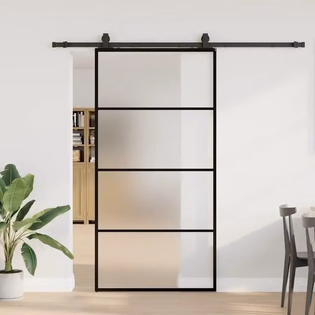 Porta Scorrevole Moderna VIDAXL in Vetro Trasparente con Ferramenta Nera L: 102 cm, H: 205 cm – 1