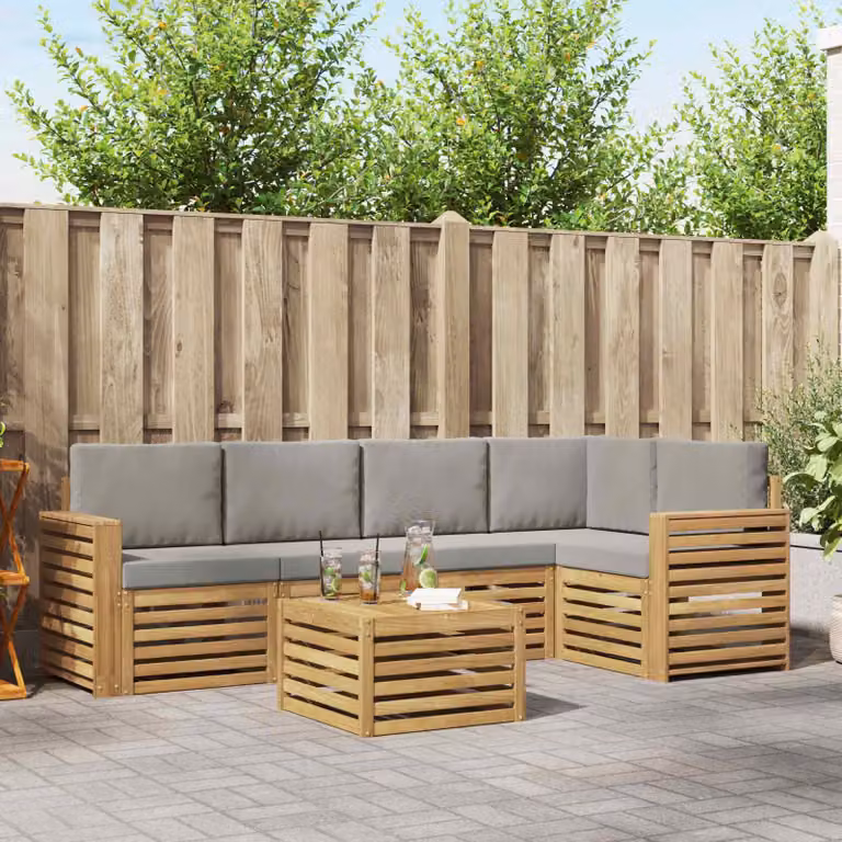 Set di divani da esterno vidaXL 6 pezzi in legno di acacia con cuscini, colore bianco e grigio