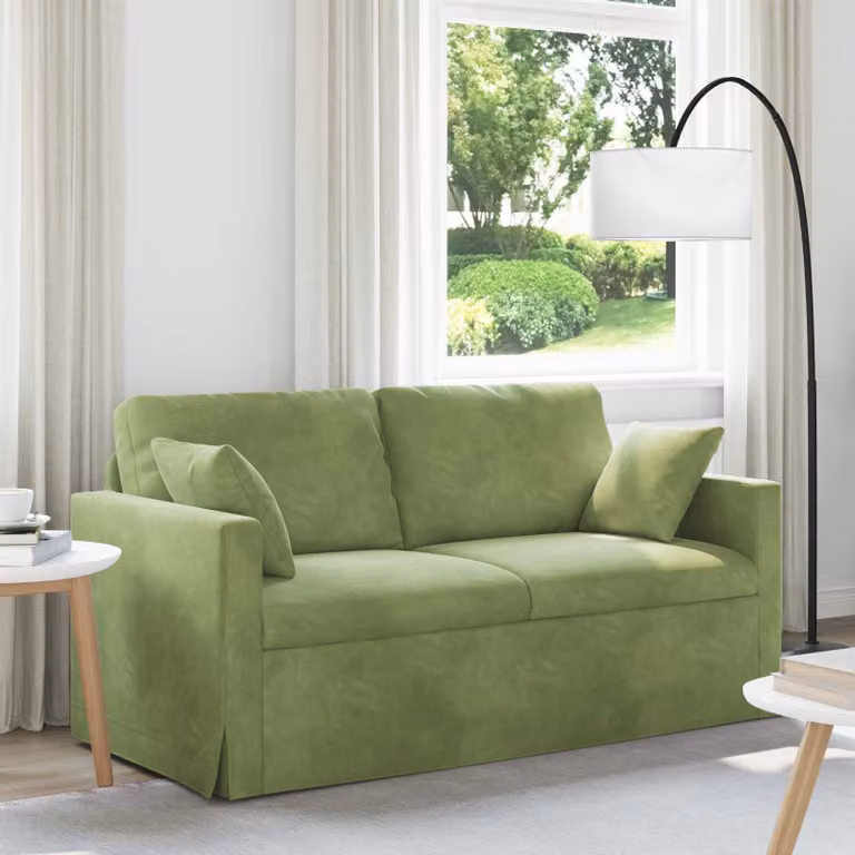 Divano moderno vidaXL in velluto verde con cuscini decorativi e coperture rimovibili L: 158 cm, P: 78 cm, H: 80 cm