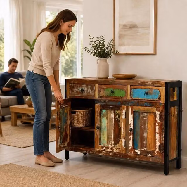 Sideboard Made Of Reclaimed Wood, Solid Wood, 120x35x76 Cm