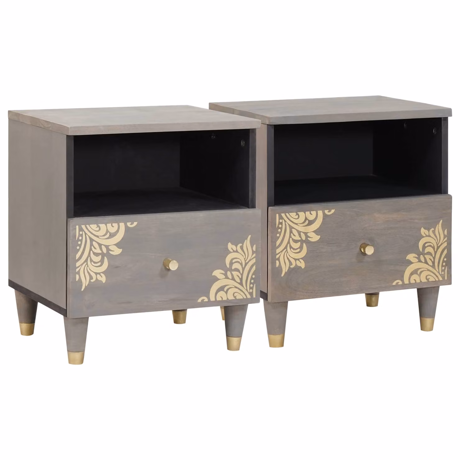 Set di 2 Armadi da Notte vidaXL in Legno di Mango, Design Moderno con Finitura Opaca, L/P/H: 40 x 33 x 46 cm