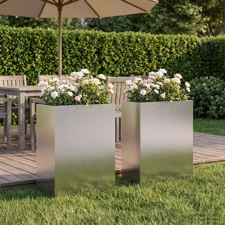 Set di 2 vasi da giardino vidaXL in acciaio zincato argento L 40 cm x P 20 cm x H 50 cm