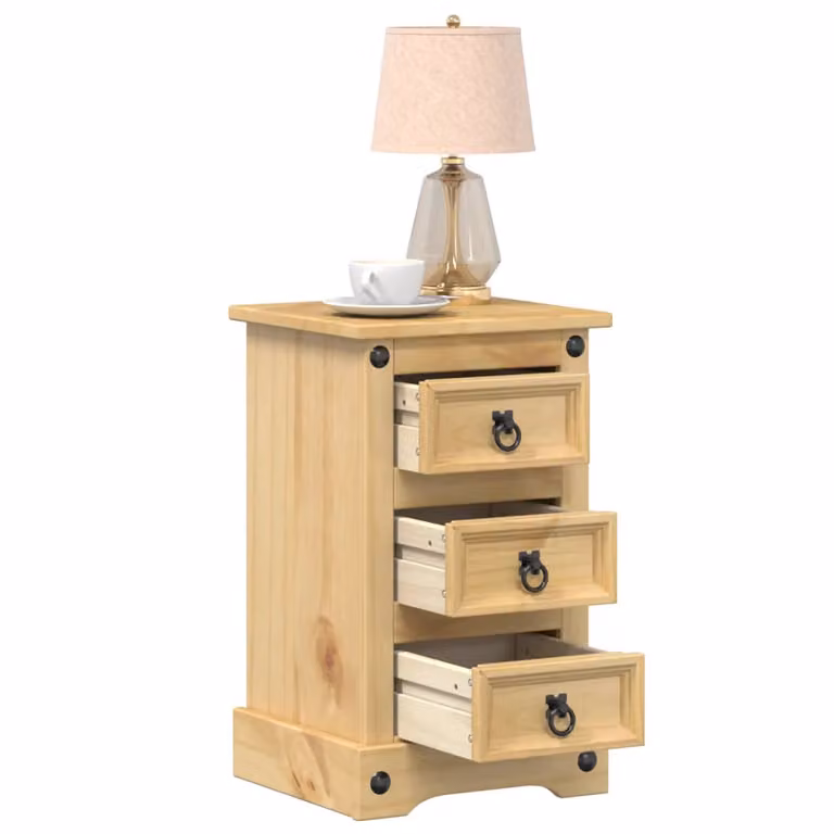 Comodino Corona vidaXL in Legno Massello di Pino, Marrone/Beige, L 35 cm x P 32,5 cm x H 58 cm