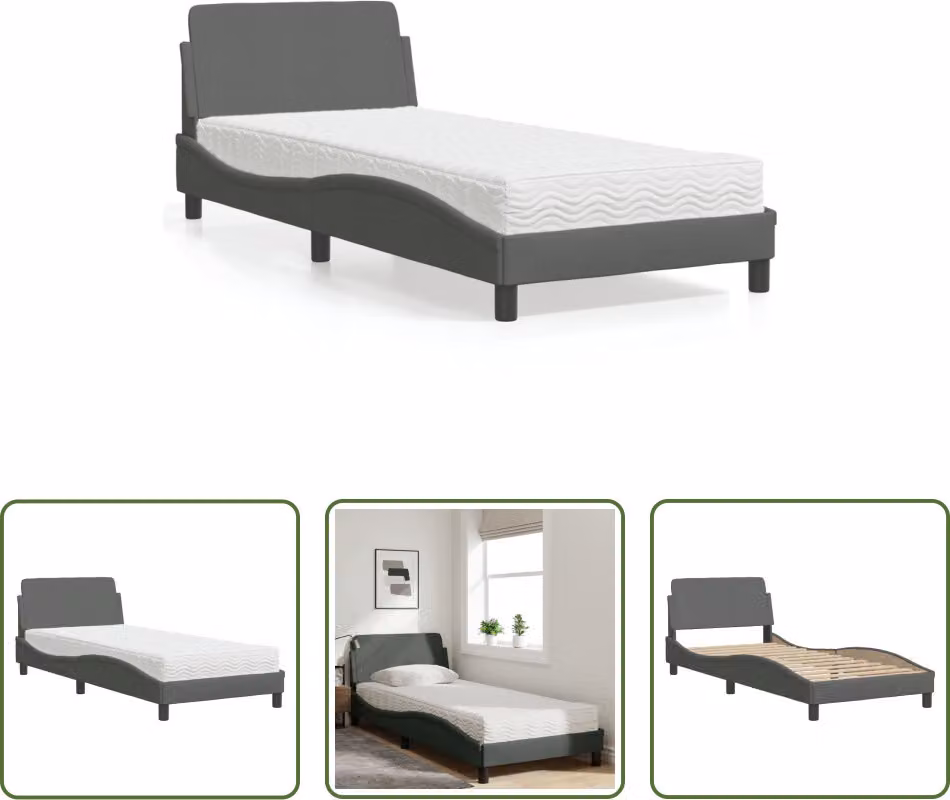 The Living Store Letto con materasso grigio scuro 90x200 cm in tessuto