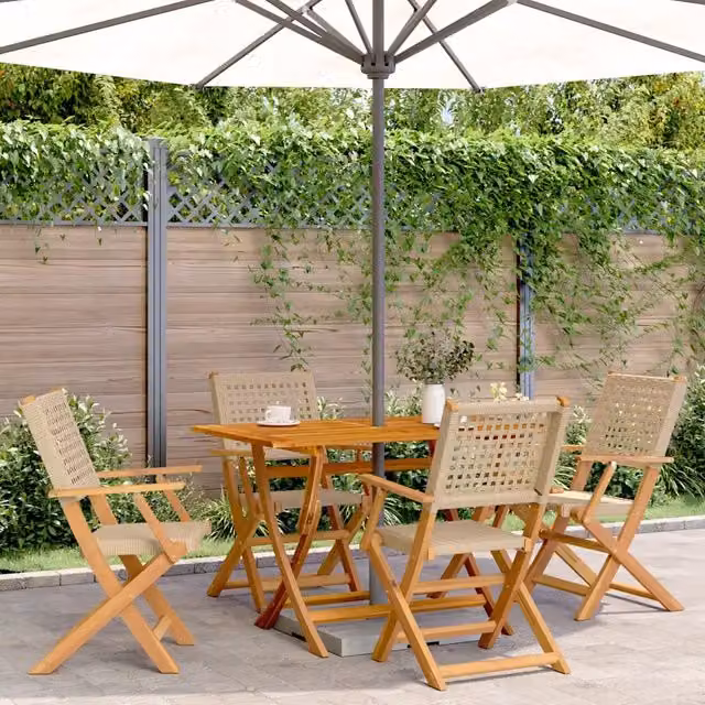 Sedie pieghevoli, 4 pezzi, in polyrattan beige e legno massello 3214562