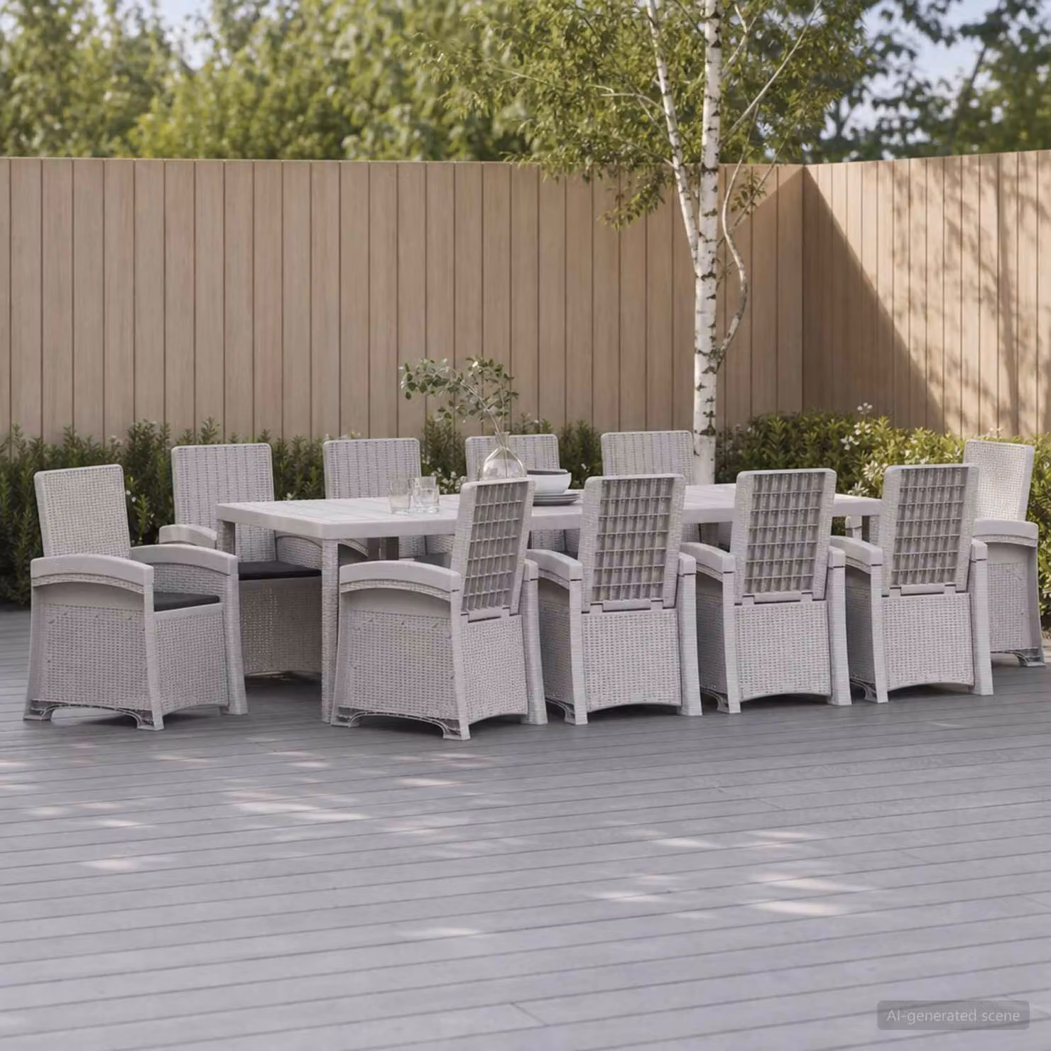 Set da pranzo per giardino e terrazzo vidaXL in rattan sintetico da 11 pezzi, Bianco e Antracite