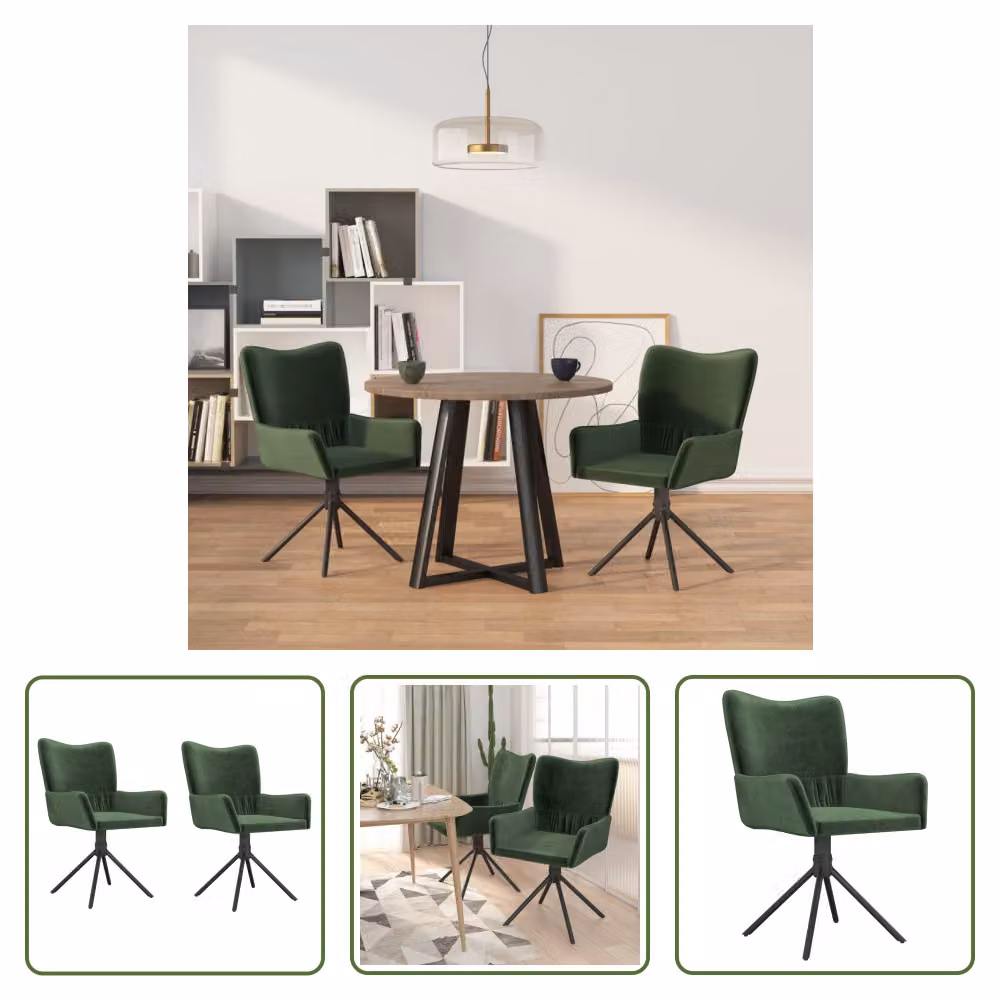 The Living Store Sedie da pranzo 2 pz. Girevoli Velluto verde scuro