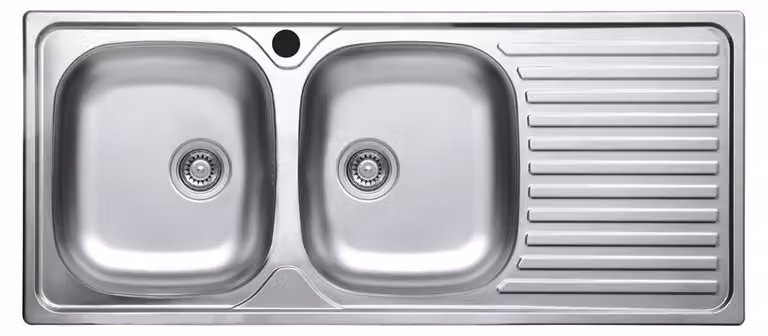 Lavello incasso acciaio inox 116x50 cm doppia vasca e gocciolatoio destro SA138
