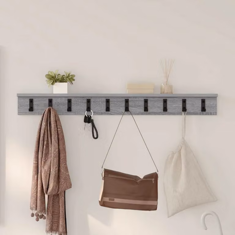 vidaXL Appendiabiti a muro moderno in MDF Grigio con ganci distribuiti L: 100 cm, P: 10,5 cm, H: 10,5 cm