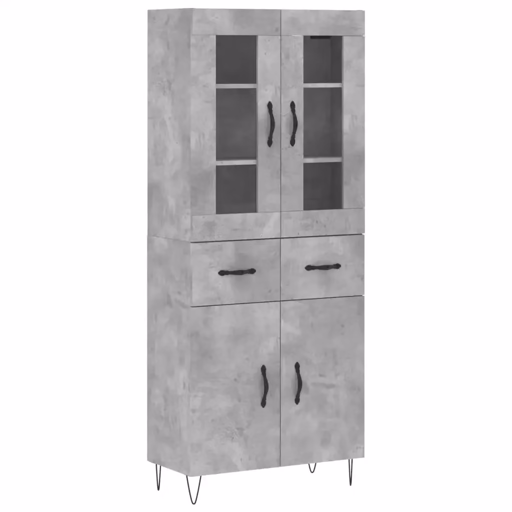 Credenza Buffet Armadio da Cucina Design Mania Grigio Cemento in Legno e Metallo con Ante in Vetro L/P/H: 69,5 x 34 x 180 cm – 2