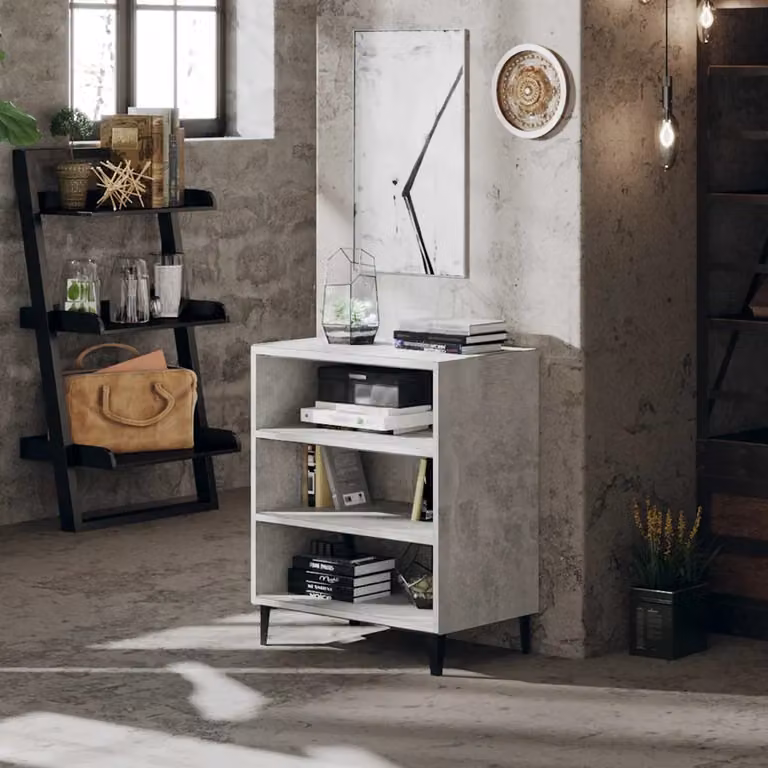 Credenza moderna vidaXL in legno multistrato e metallo, colore grigio, L: 57 cm, P: 35 cm, H: 70 cm