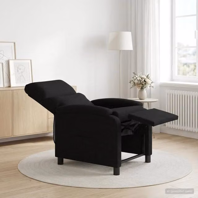 Poltrona reclinabile relax moderna in tessuto nero con braccioli per soggiorno o ufficio