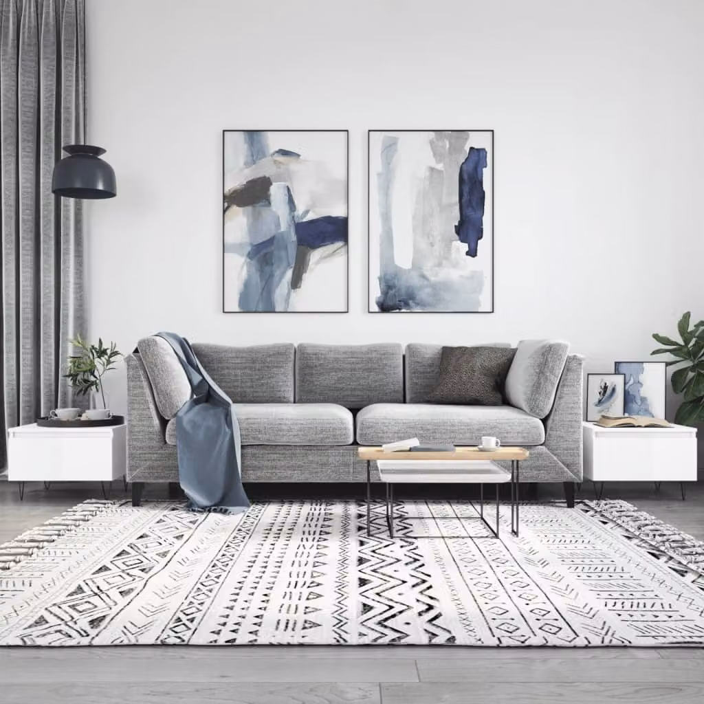 Set di 2 tavolini da salotto vidaXL in legno e metallo, finitura bianco lucido, L/P/H: 50 x 46 x 35 cm