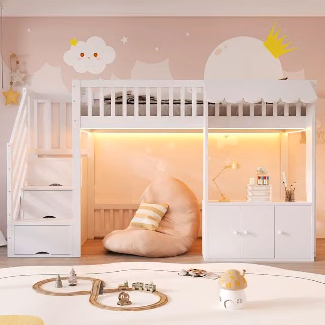 letto a castello in legno massiccio e mdf bianco 108.9 x 253 cm