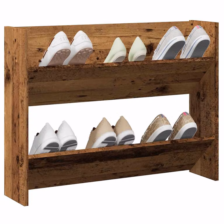 Scarpiera a muro moderna vidaXL in legno e MDF marrone con scomparti basculanti L: 80 cm, P: 18 cm, H: 60 cm