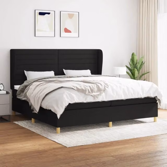 Letto Ibrido vidaXL con Giroletto a Molle e Materasso in Tessuto Nero e Bianco 200 x 200 cm