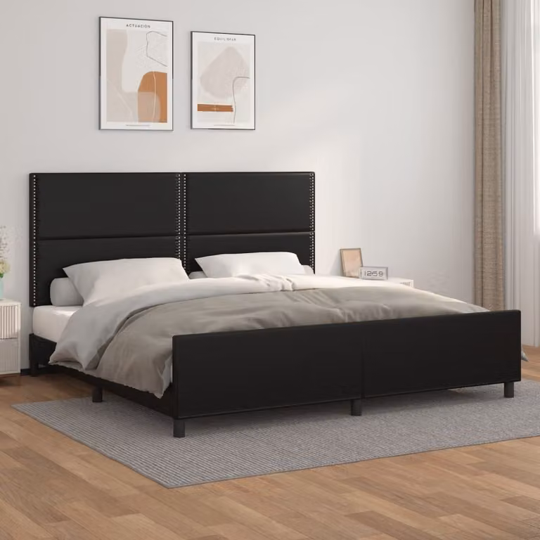The Living Store Struttura letto con testiera nera 200x200 cm in ecopelle