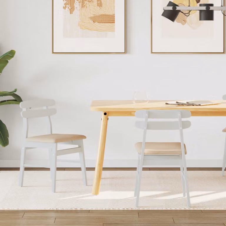 Set di 2 sedie da pranzo vidaXL in legno di gomma bianco e marrone in stile scandinavo