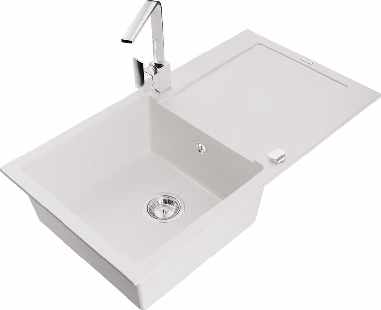 Mexen Leo lavello in granito a 1 vasca con sgocciolatoio e miscelatore cucina Rita, bianco - 6501-20-670300-00