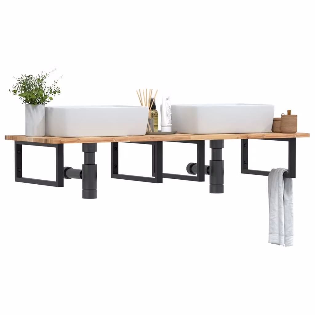 vidaXL Ripiano da parete per lavabo in legno di acacia e metallo nero e marrone