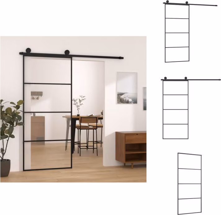 vidaXL Porta scorrevole con ferramenta 90x205 cm ESG vetro e alluminio - Porte d'ingresso