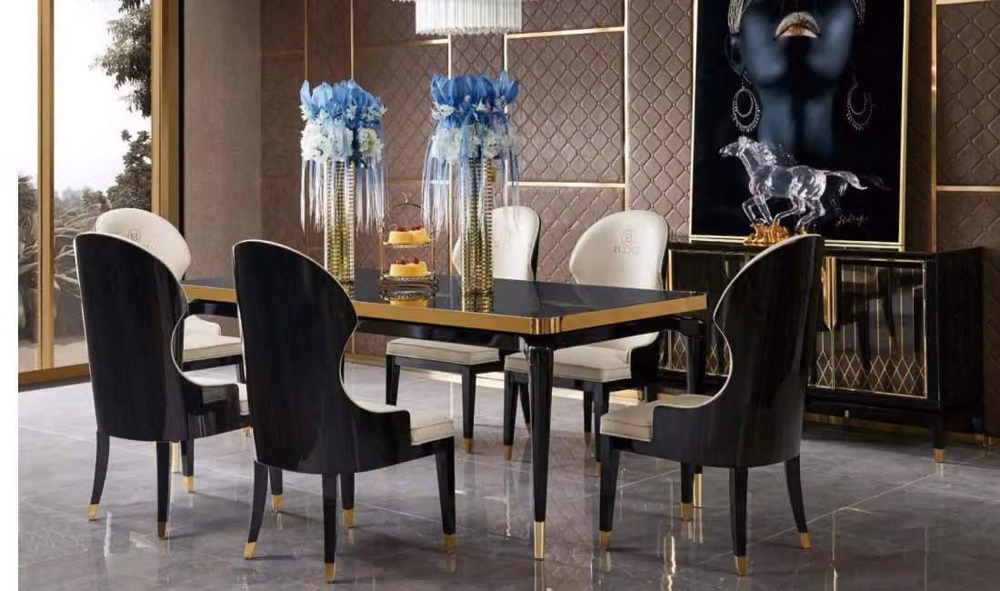 Design Ess Zimmer Stuhl Set Metall Tische Sessel 4x Stühle Tisch Garnitur 4tlg.