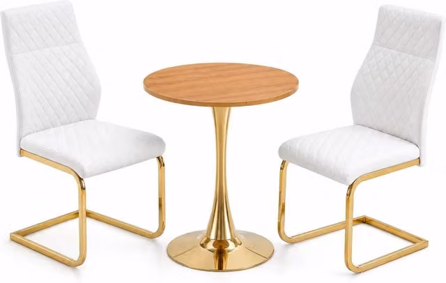 Tavolo e sedie 60 cm in MDF effetto legno bianco e oro per 2 persone
