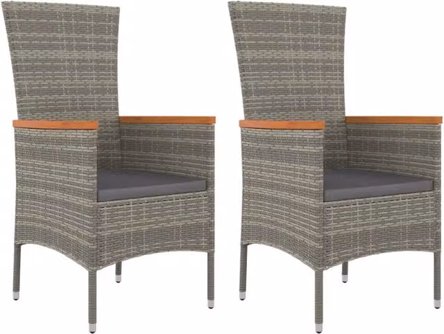 Set di 2 sedie da giardino in legno di acacia oliato e polyrattan grigio con cuscini e braccioli