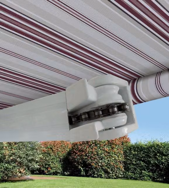 Tende da Sole a Bracci Barra Quadra con Catena Balcone Avvolgibile Alluminio Colore: Rigato Bordeaux, Dimensioni: 4 x 3 m